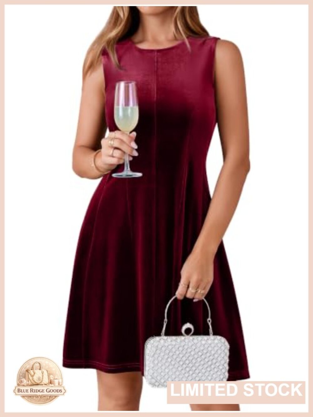 Velvet Mini Dress Sleeveless Crew Neck A-Line Cocktail Party Fall Winter